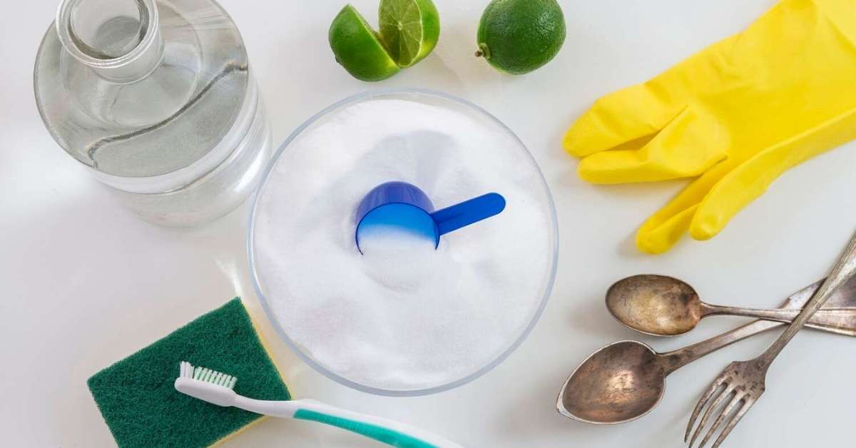 Image showing different products and tools for cleaning shower screen Image showing different products and tools for cleaning shower screen