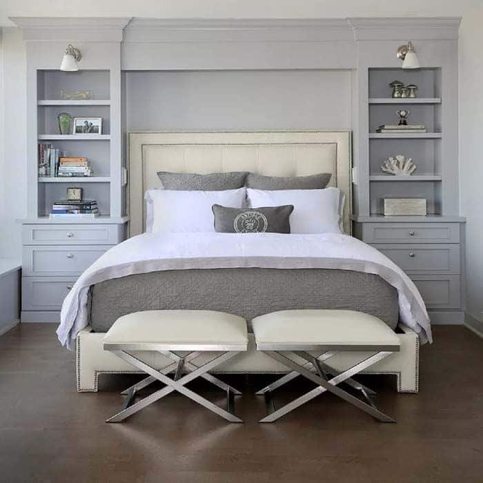 Built In Storage Closets In Grey Women’s Bedroom