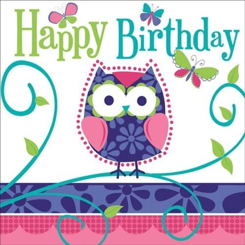 Owl-themed birthday party plates and napkins