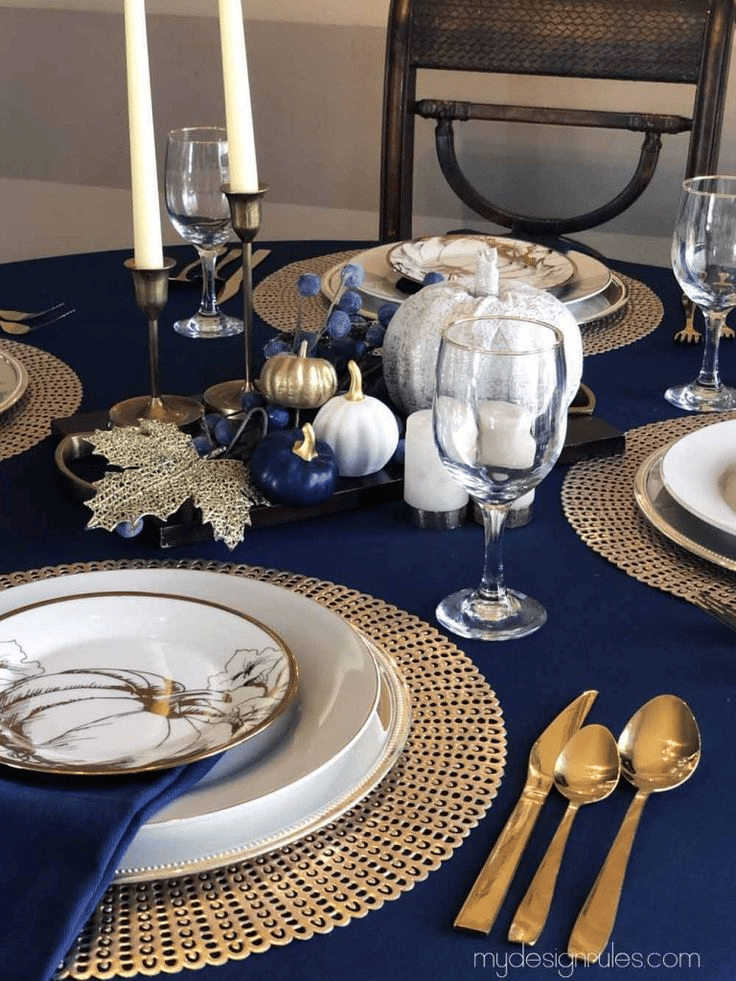 navy blue thanksgiving table