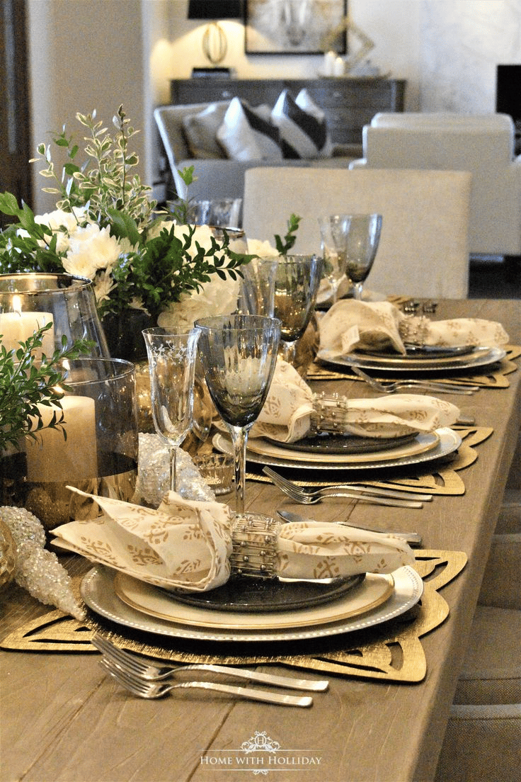 silver and gold thanksgiving table setting