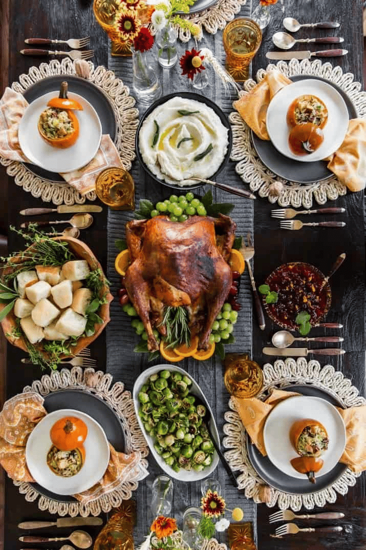 thanksgiving table with food
