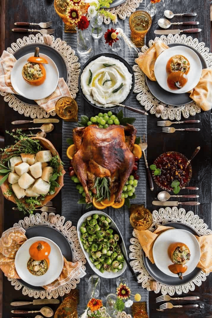 thanksgiving table with food thanksgiving table with food