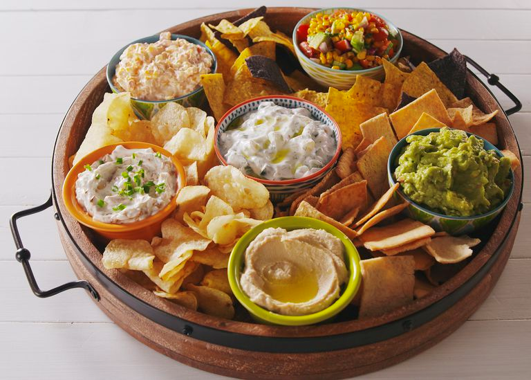 A platter of chips and dips