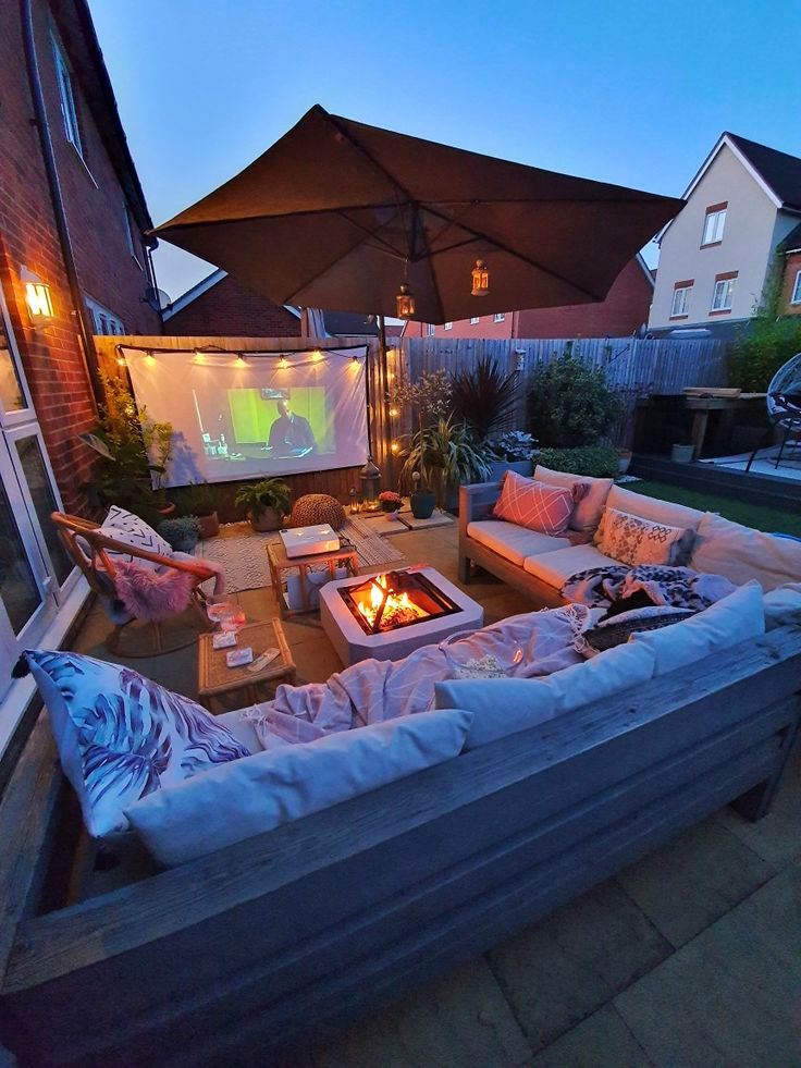 An outdoor cinema setup for a backyard movie night
