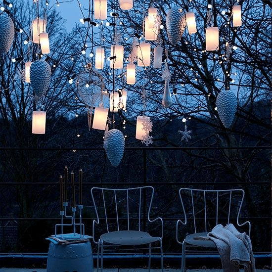 String lights and lanterns for backyard movie-themed night birthday party