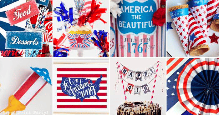 A selection of printable decorations for the 4th of July A selection of printable decorations for the 4th of July