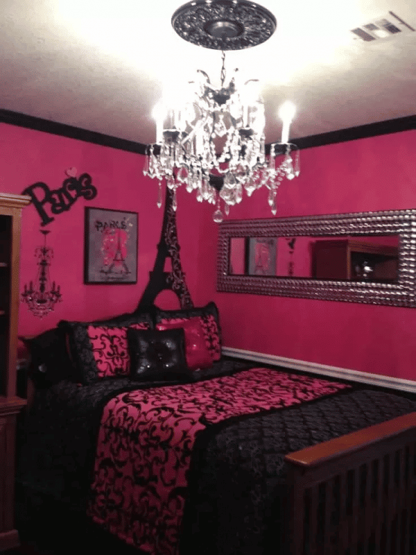Bold black-and-pink bedroom for adults
