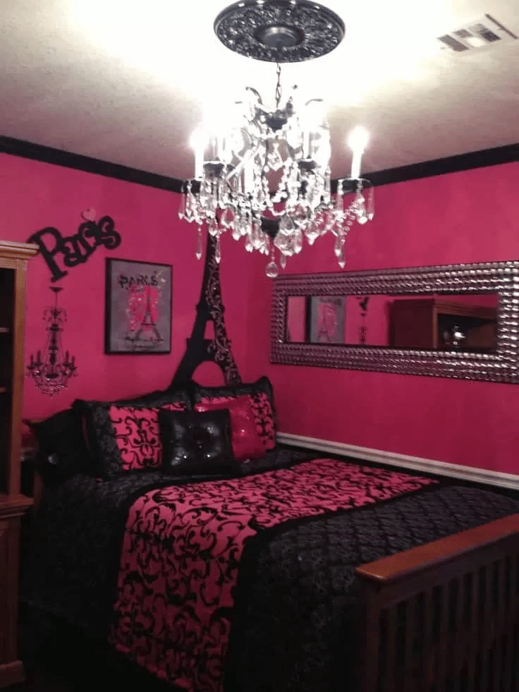 Bold black-and-pink bedroom for adults Bold black-and-pink bedroom for adults
