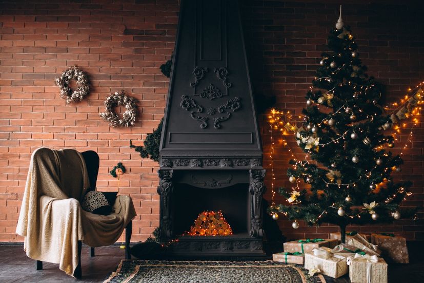Christmas Fireplace with no mantel