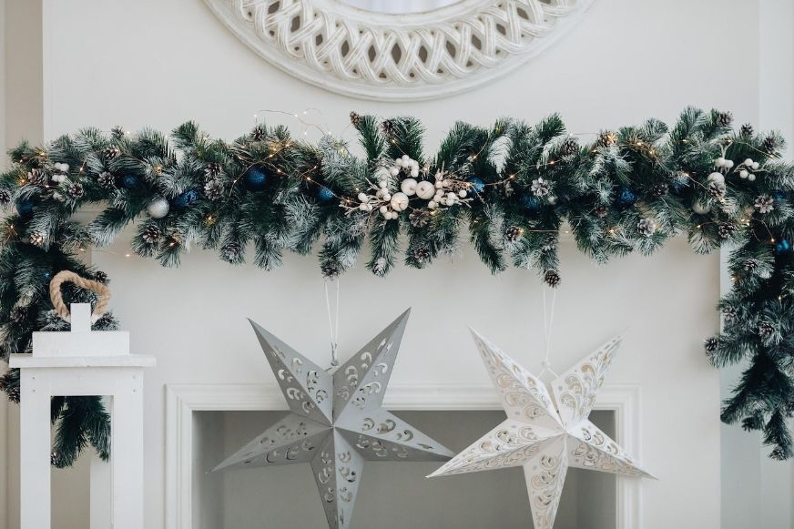 Christmas garland in the fireplace Christmas garland in the fireplace