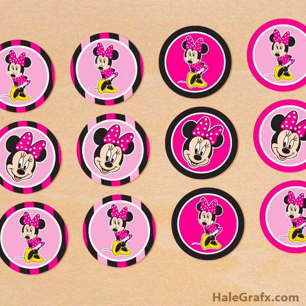 Minnie-mouse-themed birthday party cupcake toppers