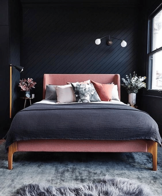 Modern black-and-pink bedroom