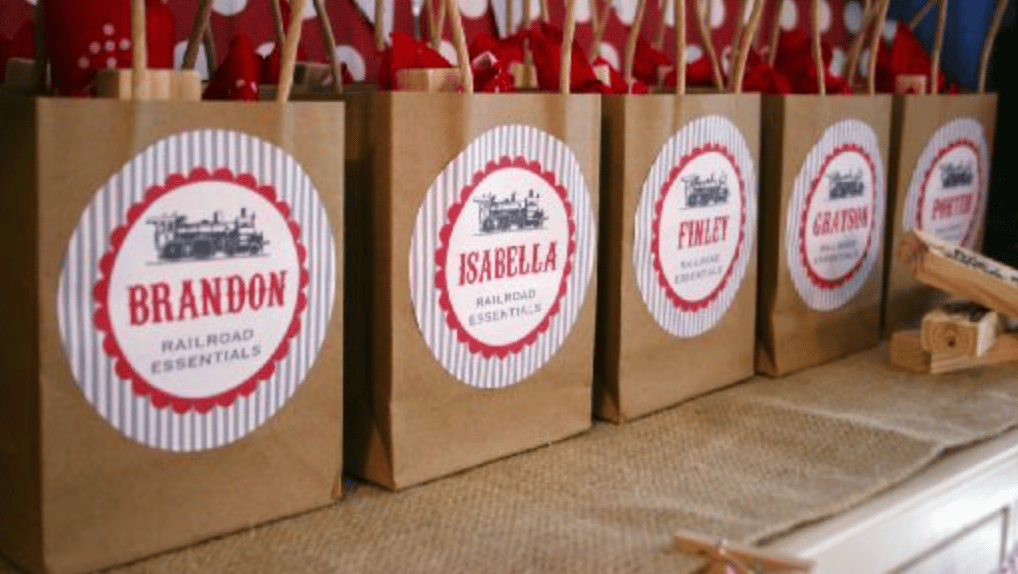 A vintage train-themed birthday party favor A vintage train-themed birthday party favor