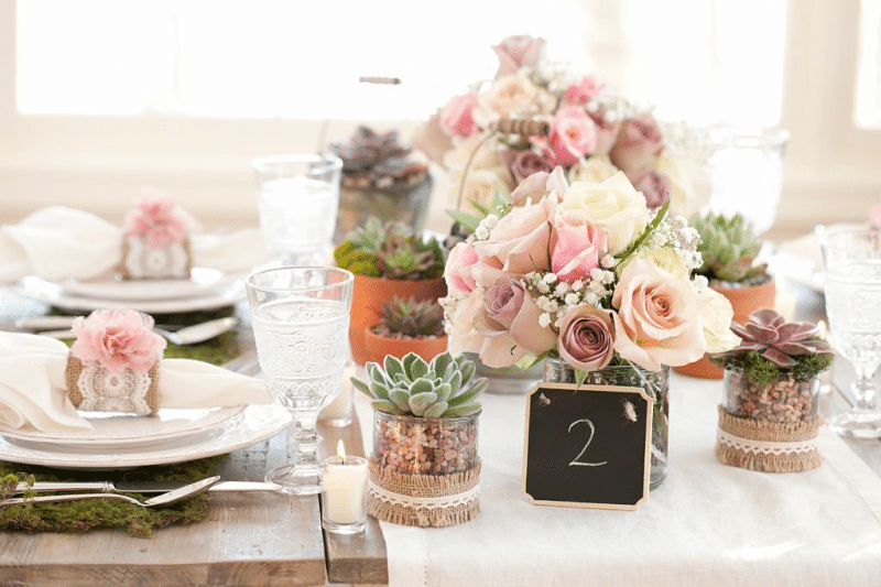 Rustic succulent wedding decor