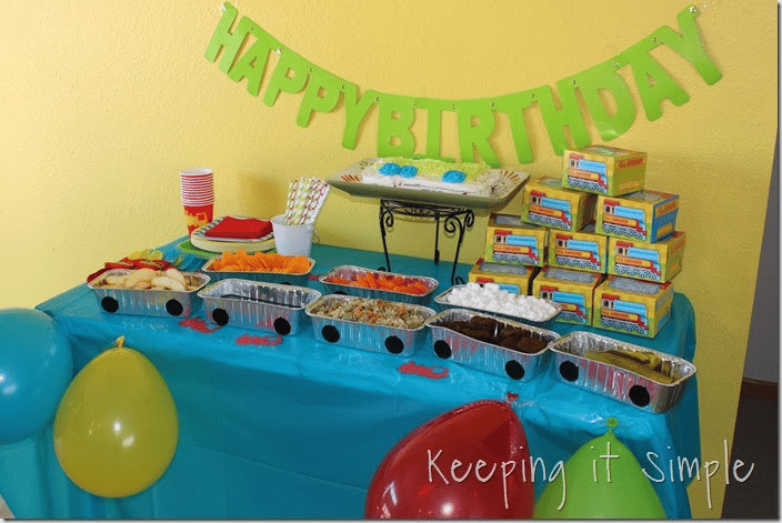 A vintage train-themed birthday party decorations A vintage train-themed birthday party decorations