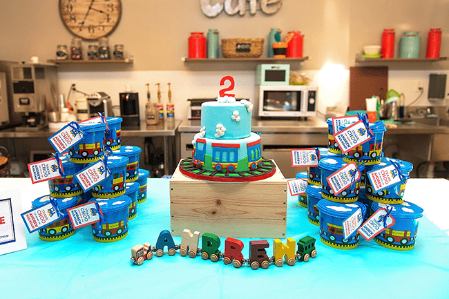 A vintage train-themed birthday party idea for a 2-year old