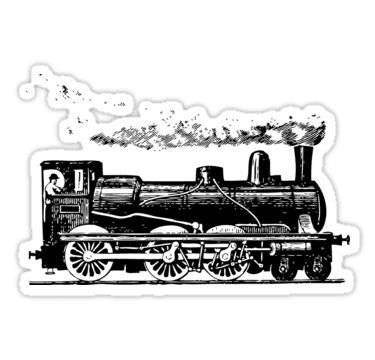 A vintage train-themed birthday party sticker A vintage train-themed birthday party sticker