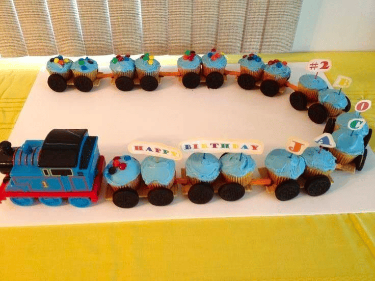 A vintage train-themed birthday party cupcakes