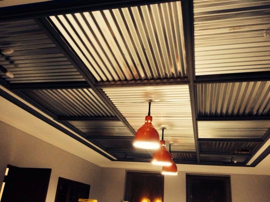 Corrugated metal ceiling